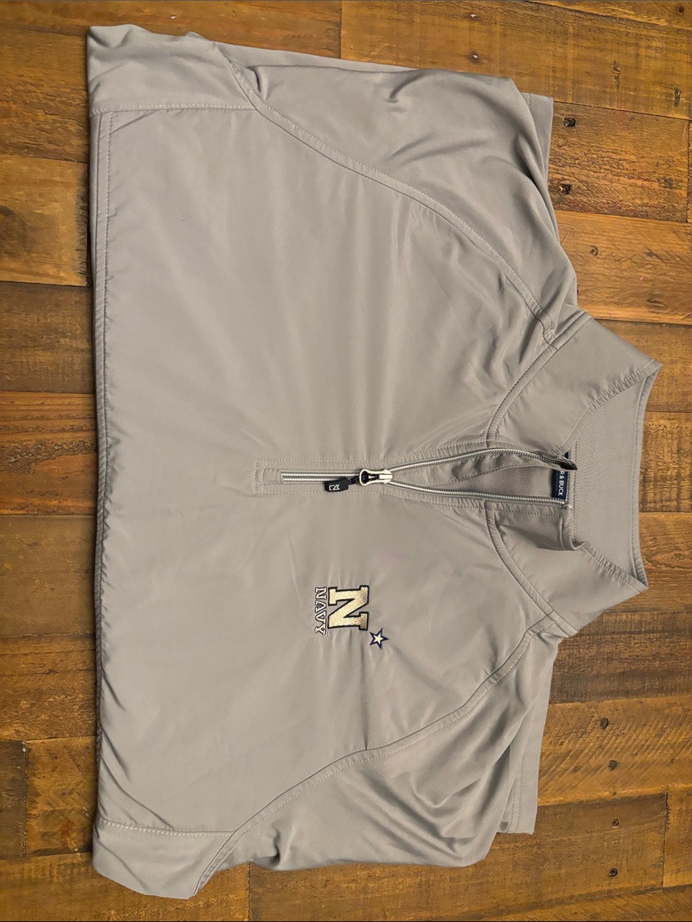Cutter & Buck Light Gray Navy Embroidered Quarter-Zip Pullover